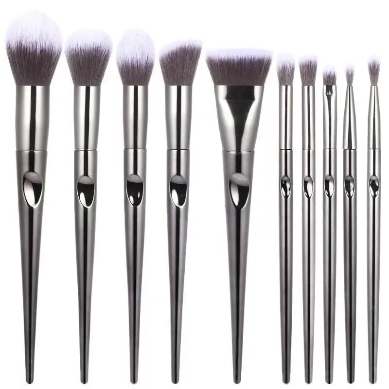 

10pcs Cone Fingerprint Handle Powder Concealer Make Up Brush Set High Quality Small Waist Eyeshadow Smudge Brush, As pictures