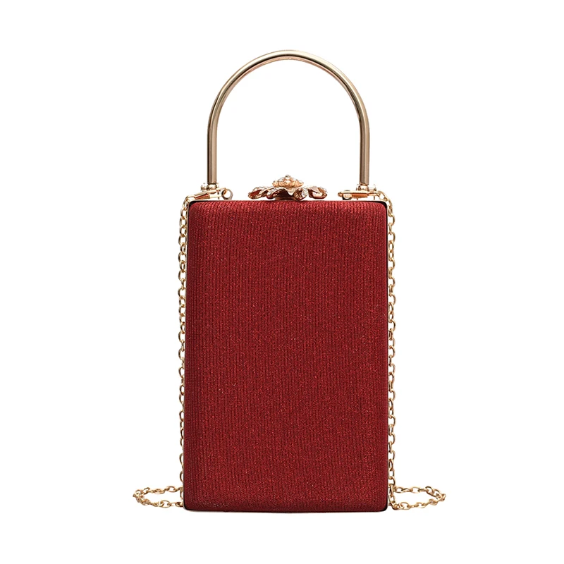 

Wholesale Ladies Metal Handle Evening Bag Small Square Solid Color Ladies Handbag, Red, blue, black, gold, silver, light green