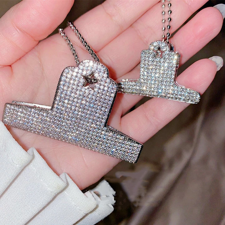 

Brilliant Gemstone Chain Sweater Chain 18K White Gold Plated Micro Zircon Clip Pendant Necklace, Like picture