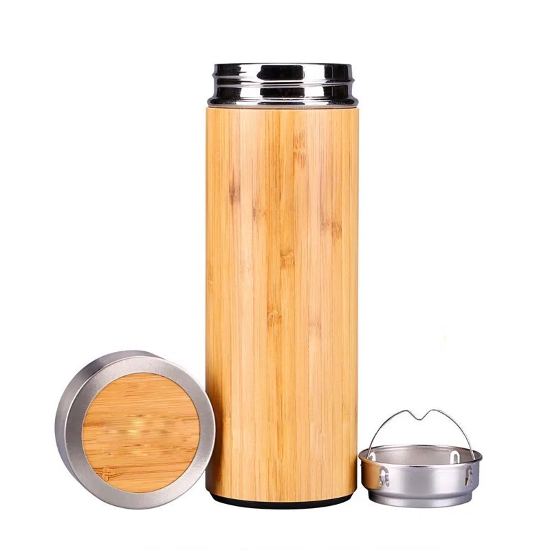17oz Stainless Steel Insulated Tea Tumbler Travel Coffee Mug Bamboo
