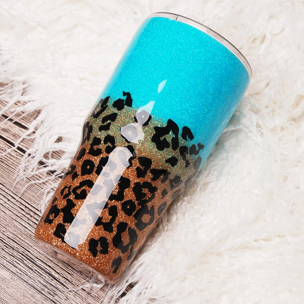 

Wholesale Epoxy AB Crystal Leopard Tumblers DOMIL Handmade Glitter Blue Leopard 30oz Tumblers Double Wall Vacuum Cup DOM-1081172, Mint leopard, pink leopard and so on