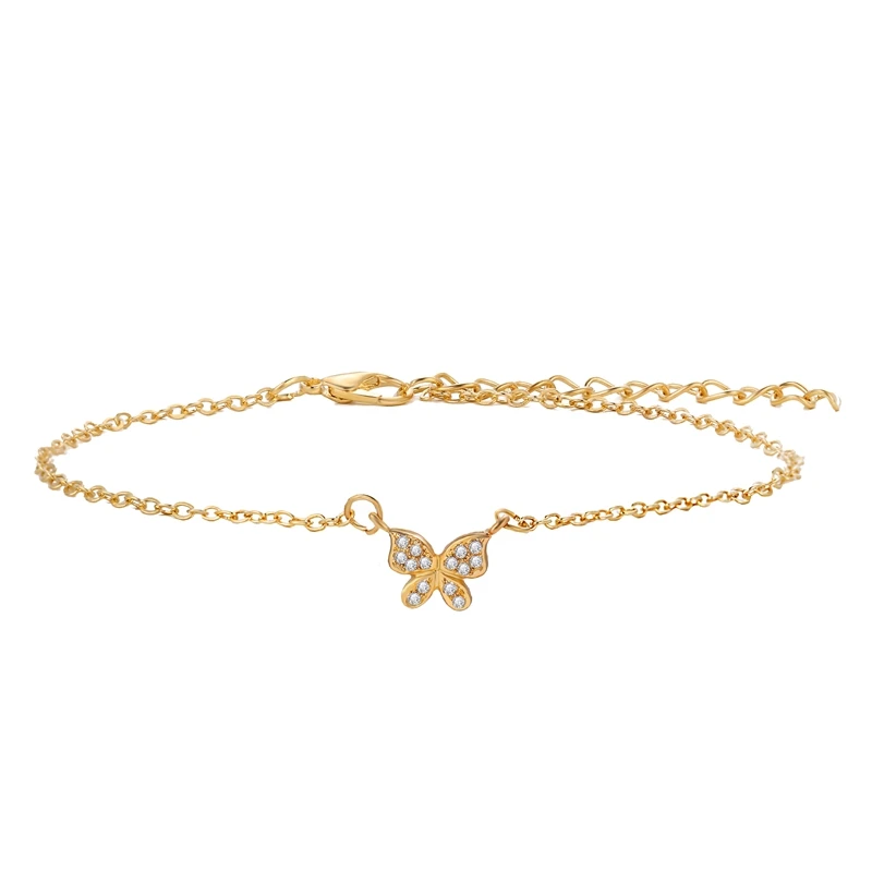 

Fashion Cheap Micro Inlay Crystal Dainty Butterfly Charm Anklet Gold and RH Plated Anklets for Women Foot Jewelry