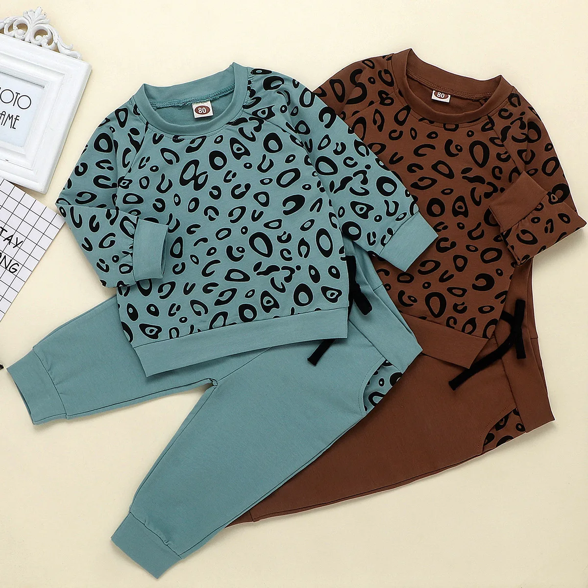 

CFL100476 New 2020 unisex leopard print sweater+pants children's clothes boys and girls set kids clothing set