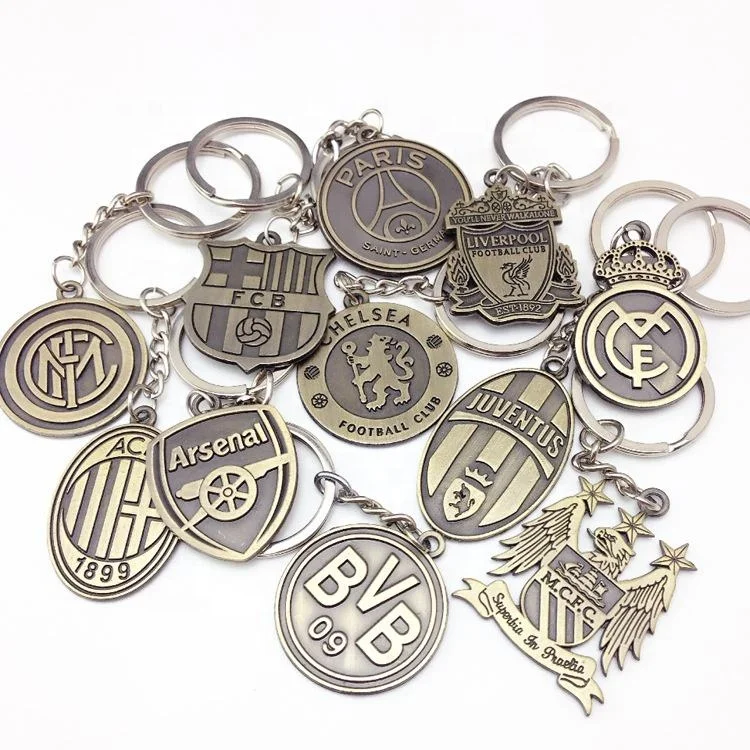 

Real Factory Custom Wholesale Vintage Metal Bronze 3D Sports Football Team Keychain Copper Brass Soccer Club Logo Key Chain Ring