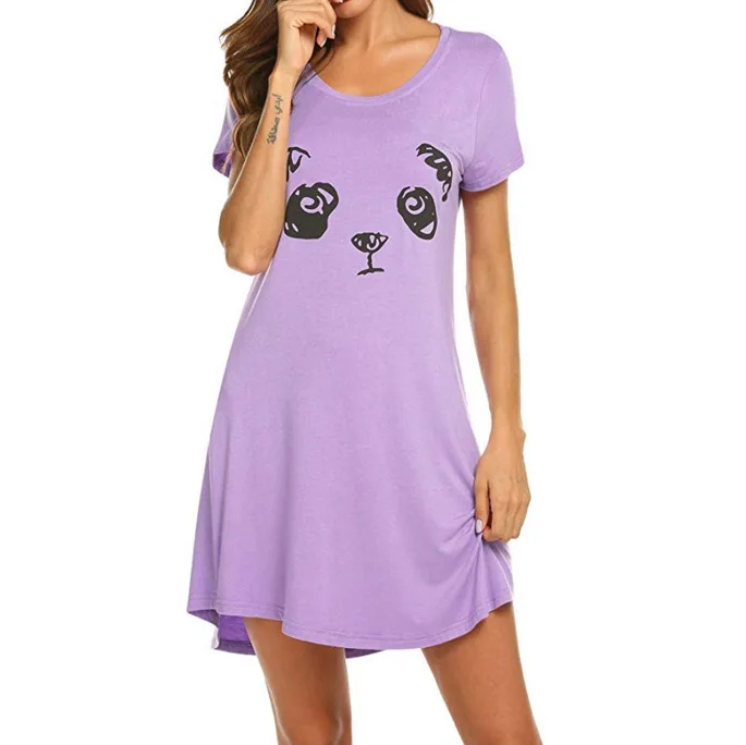 

Spring dresses 2021 cat suit pajamas Fashion Short Sleeve Casual Cartoon Print Comfy Nightgown casual dresses, Picture shows