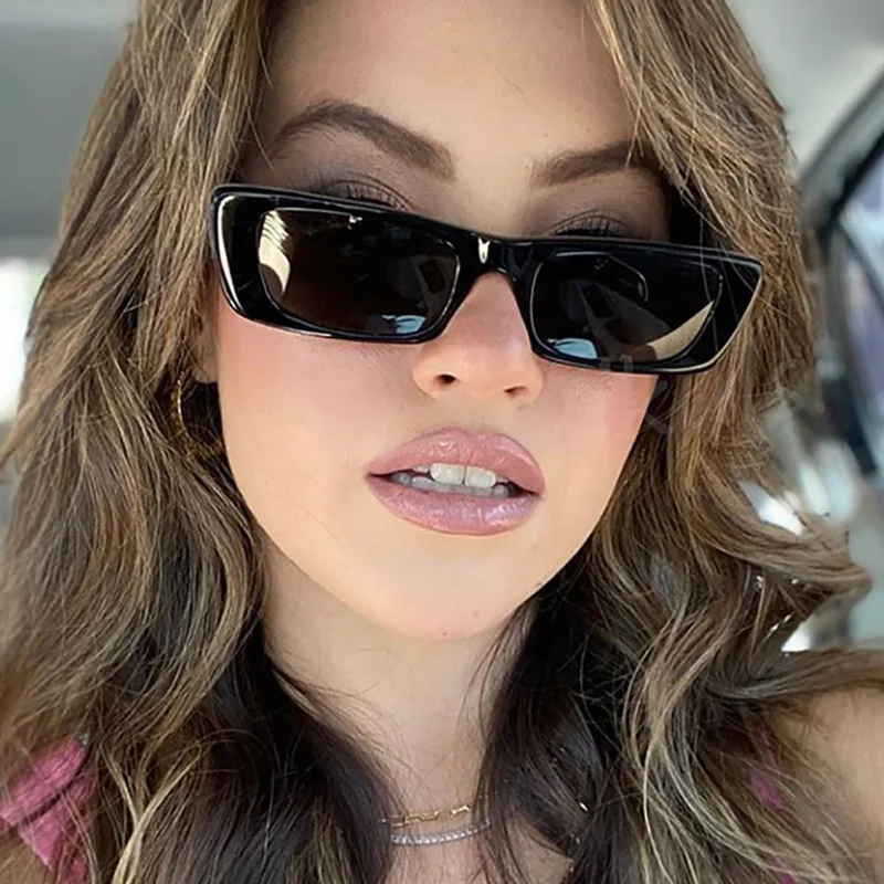 

Small Women Men Trendy Vintage Brand Designer Narrow Square Sun Glasses Sunglasses