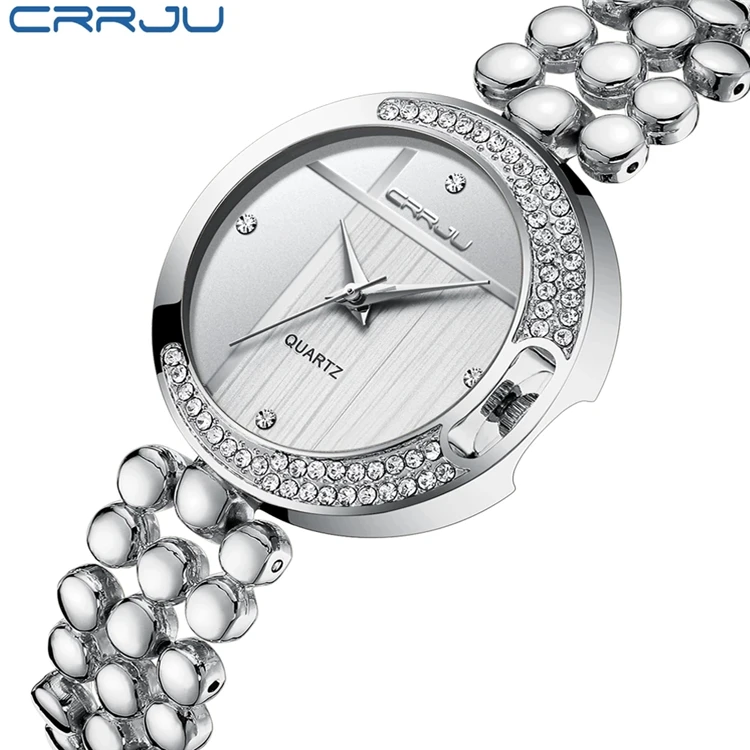 

Relojes Mujer CRRJU 2204 Women Fashion Rhinestone Quartz Watches Stainless steel moonlike Ladies Crystal dress Wrist Watches