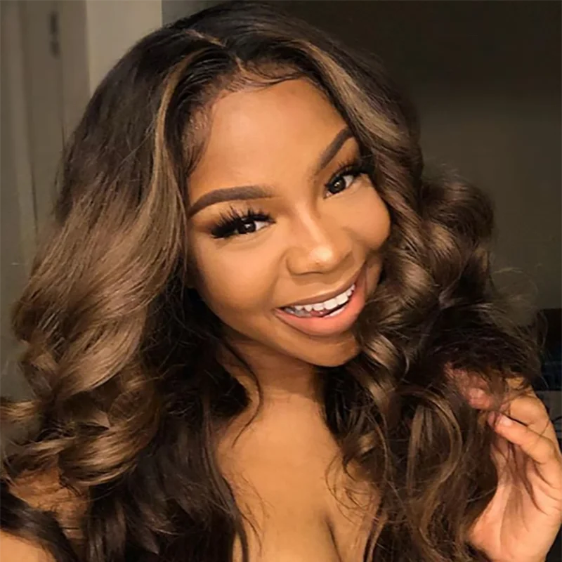 

dropshipping wholesale lace front wig Brown body wave human hair blend wig fit every sexy female