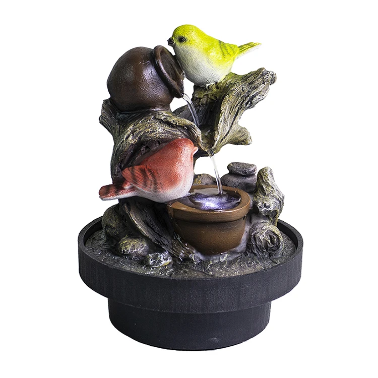 Two Bird Decorative Indoor Desktop Polyresin Water Fountain With Light