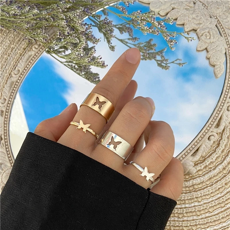 

Trendy Lover Star Moon Aircraft Cherry Dinosaur Mushroom Butterfly Rings for Women Men Couple Open Ring Set Jewelry