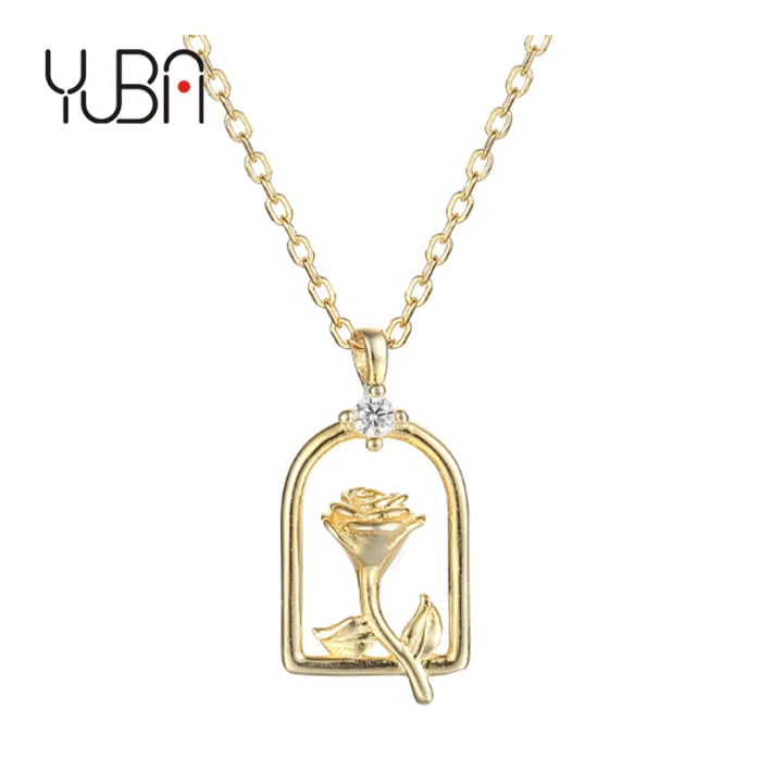 

Christmas gift 925 sterling silver jewelry gold rose pendant necklace, Customized/gold