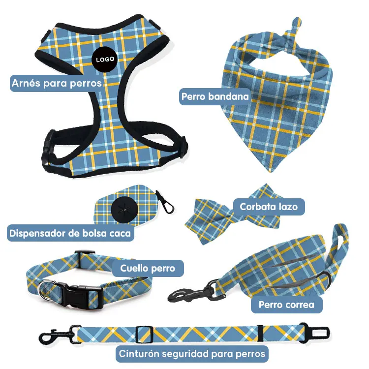 

Pet Supplies Dog Leash Set Fabric Dog Collar Custom Dog Harness Leash Bandana Whole Set