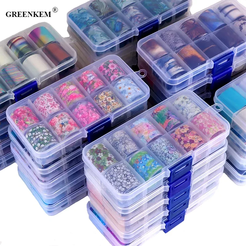 

10Roll Box 4X100cm Starry AB Paper Wraps Adhesive Nails Decor Floral Butterfly Holographic Nail Transfer Foil Sticker