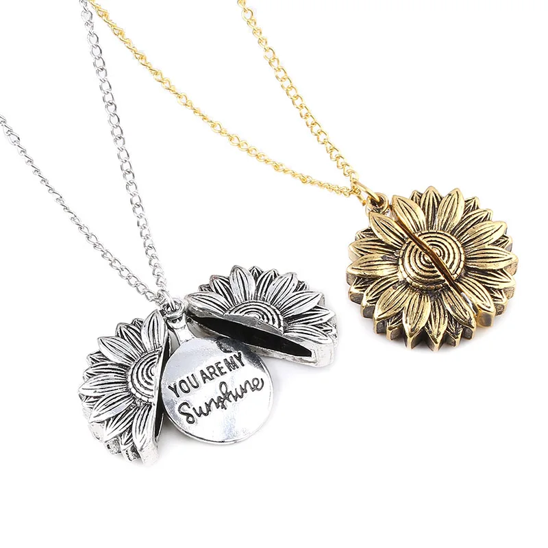 

You Are My Sunshine Open Locket Sunflower Pendant Necklace