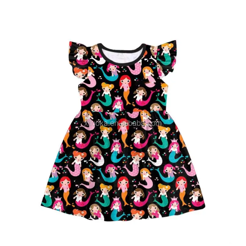 

Boutique Spring Toddler Girl Little Mermaid Knee Length Long Sleeve Wholesale Infant Dress, Picture