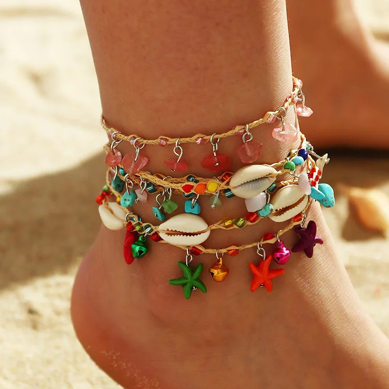

2021 Women Beach Summer Foot Bracelet Natural Shell Color Stone Pendant Anklet