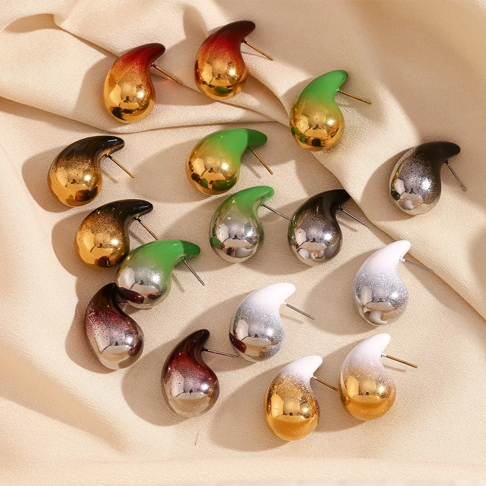 

Spring 2024 Fashion Jewelry Colorful Enamel Water Drop Stud Earrings Gold Plated Stainless Steel Women Jewelry