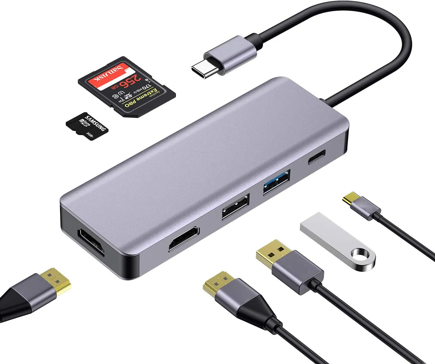 

Stock Type C Hub 7 in 1 Usb C Hub Usb 3.1 for Computer with dual HD 4K