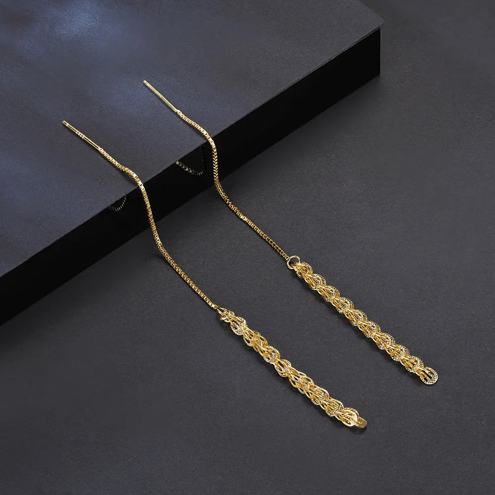 SE399 RINNTIN Hiphop 14K Gold Plated 3mm Phoenix Chain Earring 925 Sterling Silver Tassel Earrings for Women