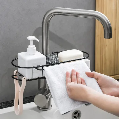 

Punch-free, Simple And Convenient Sink Sponge Storage Rack Wrought Iron Rag Hanger Large Faucet Drain Rack