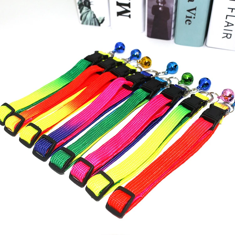 

Wholesale Pet Bells Colorful Collars Cat Dog Luxury Adjustable Pet Collars, Rainbow colors