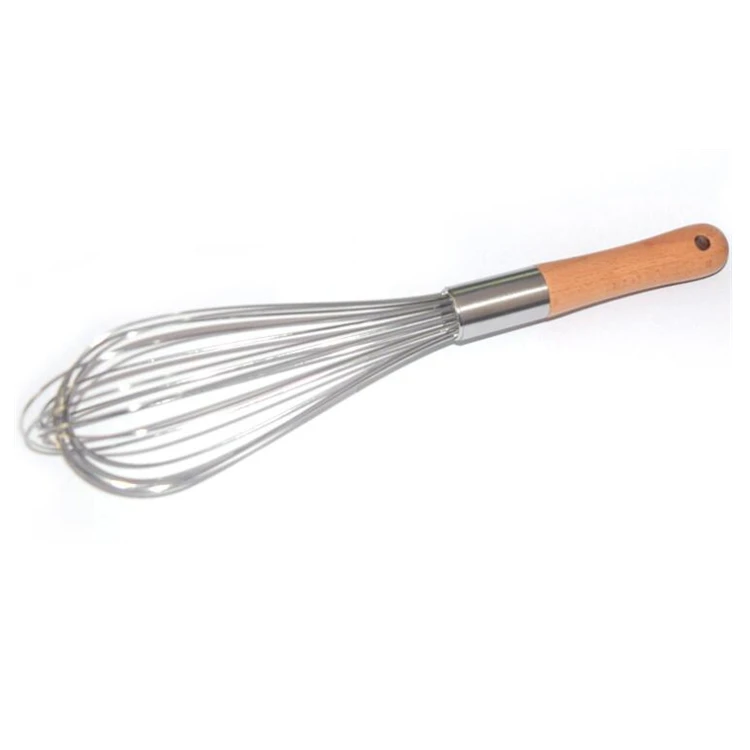 

Customized Kitchen Gadgets Tools Stainless Steel Manual Whisk Baking Handheld Blender Wooden Handle Egg Beater