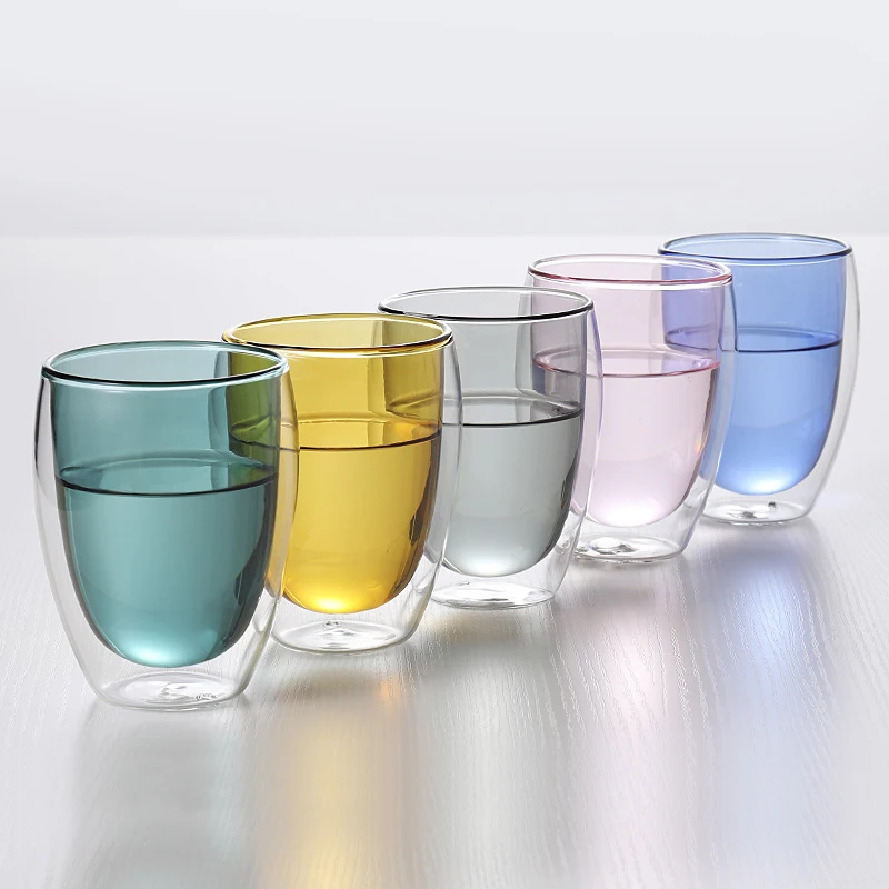 

Lake Green blue colored borosilicate coffee cup double wall glass cup, Clear