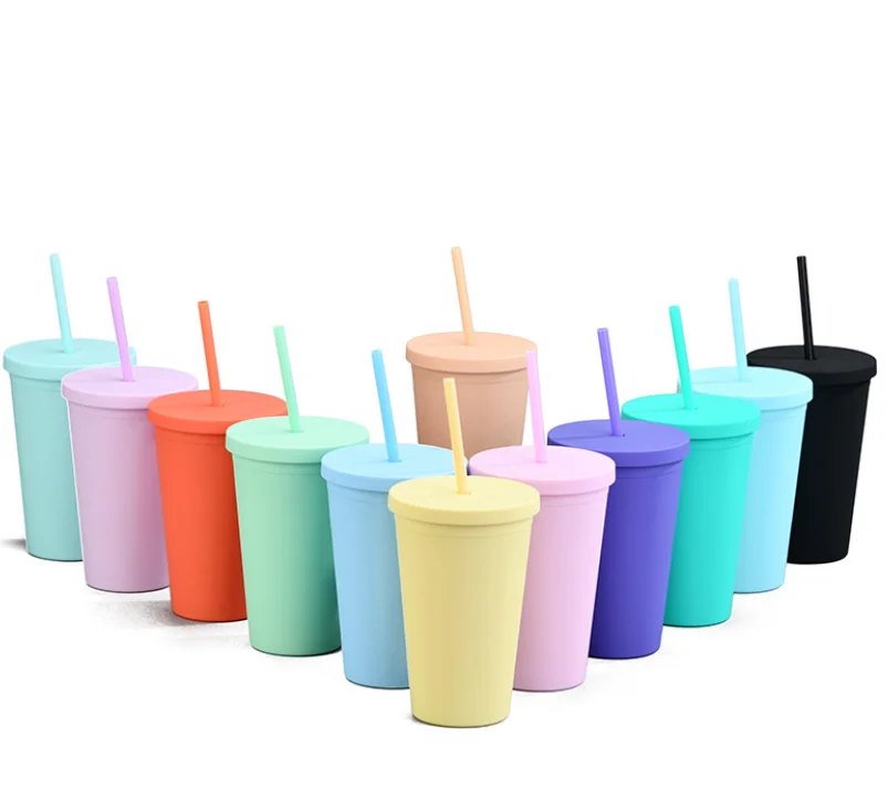 

2021 wholesale bulk Matte Color 16oz Double Wall BPA free insulated skinny acrylic tumbler with lid and straw