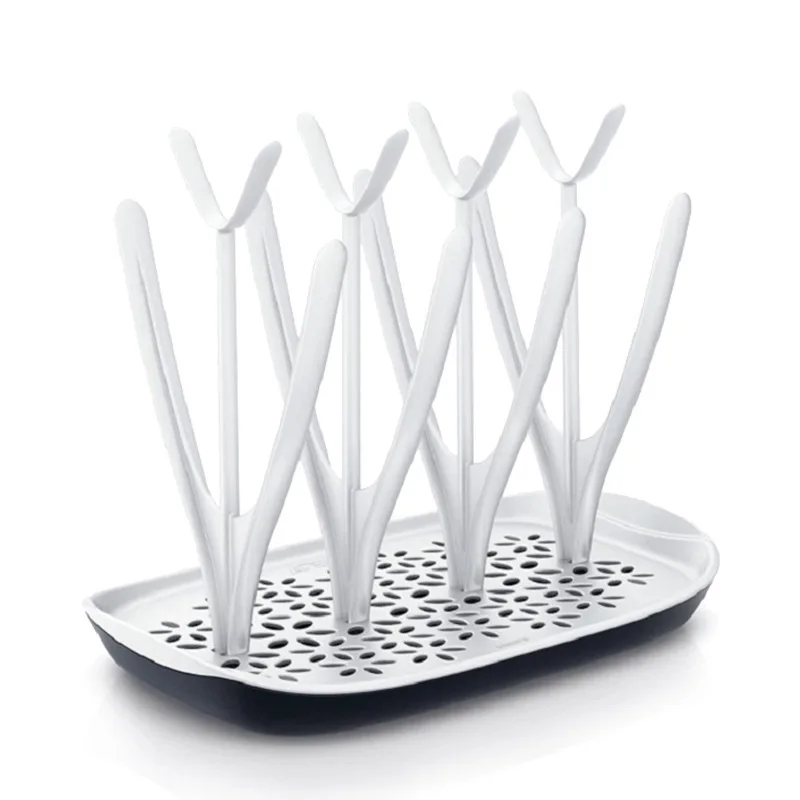 

Reusable Portable High Capacity Bottle Dryer with Tray Plastic Baby Bottle Drying Rack, White and green