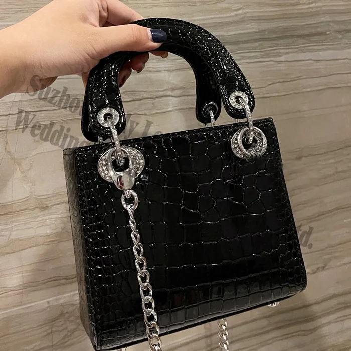 

Famous Designer Black Dark Green Square Shape Tote Lady Hand bags Geniune leather Cross body shoulder bags