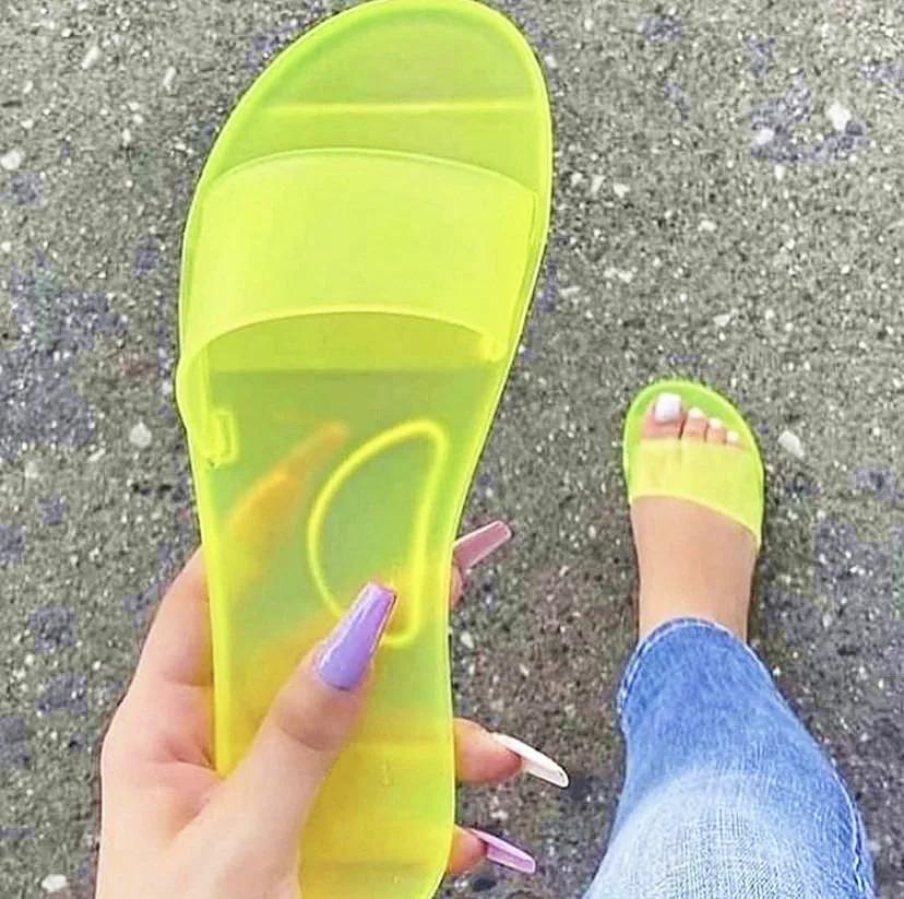

Summer Clear Crystal Wholesale Candy Color Slide Sandal Casual Womans Flat Slides Slippers, 10