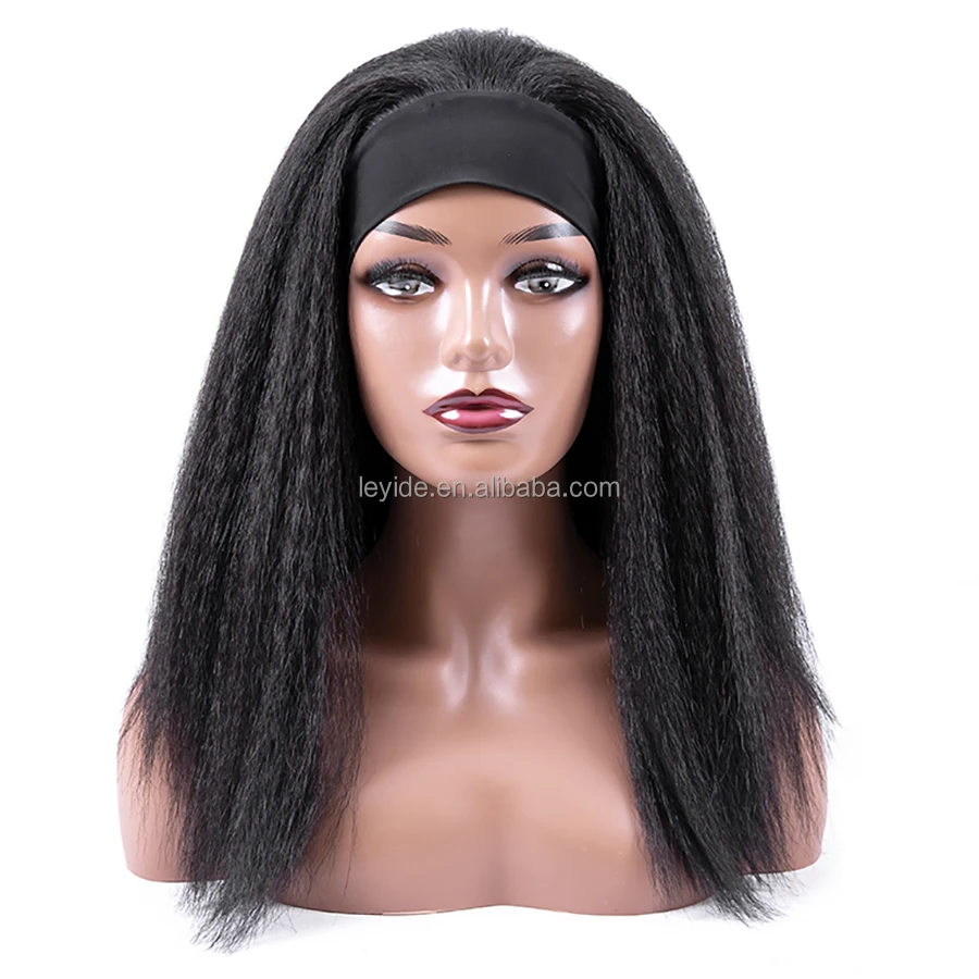 

Factory Price Natural Black 16 Inches Machine Made Glueless Wig Synthetic Hair Wigs Yaki Straight Headband Wig