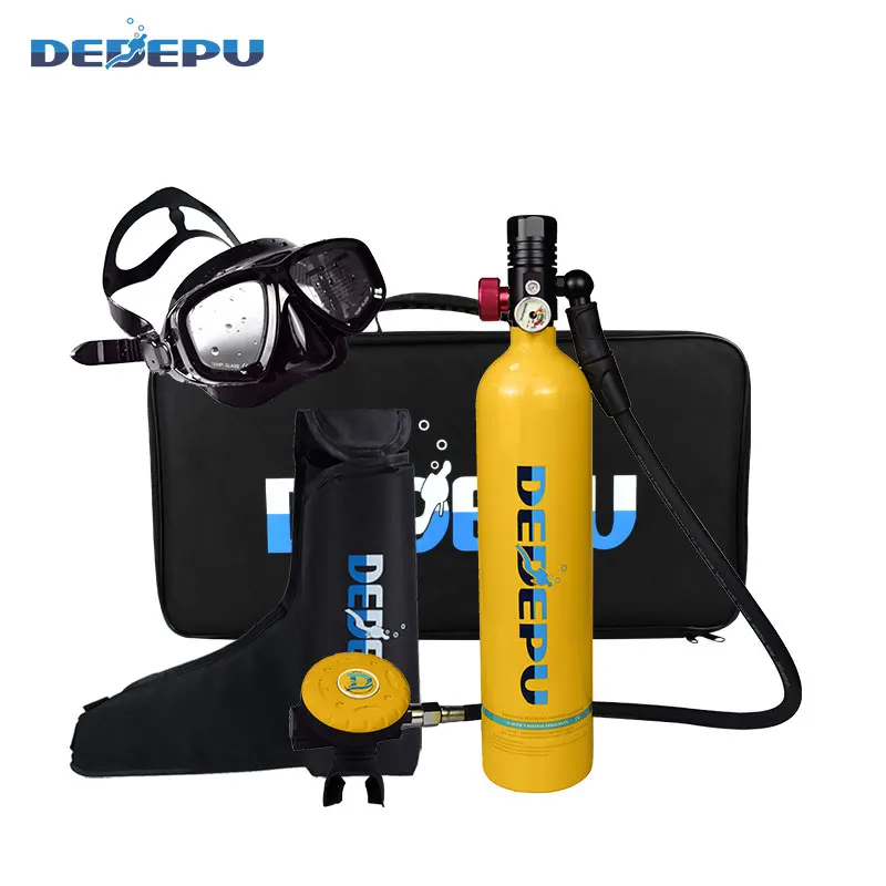 

DEDEPU 1L Scuba Diving Cylinder Oxygen Tank Set Dive Respirator Snorkeling Underwater Sport Breath Diving Equipment, Yellow,black,white,green