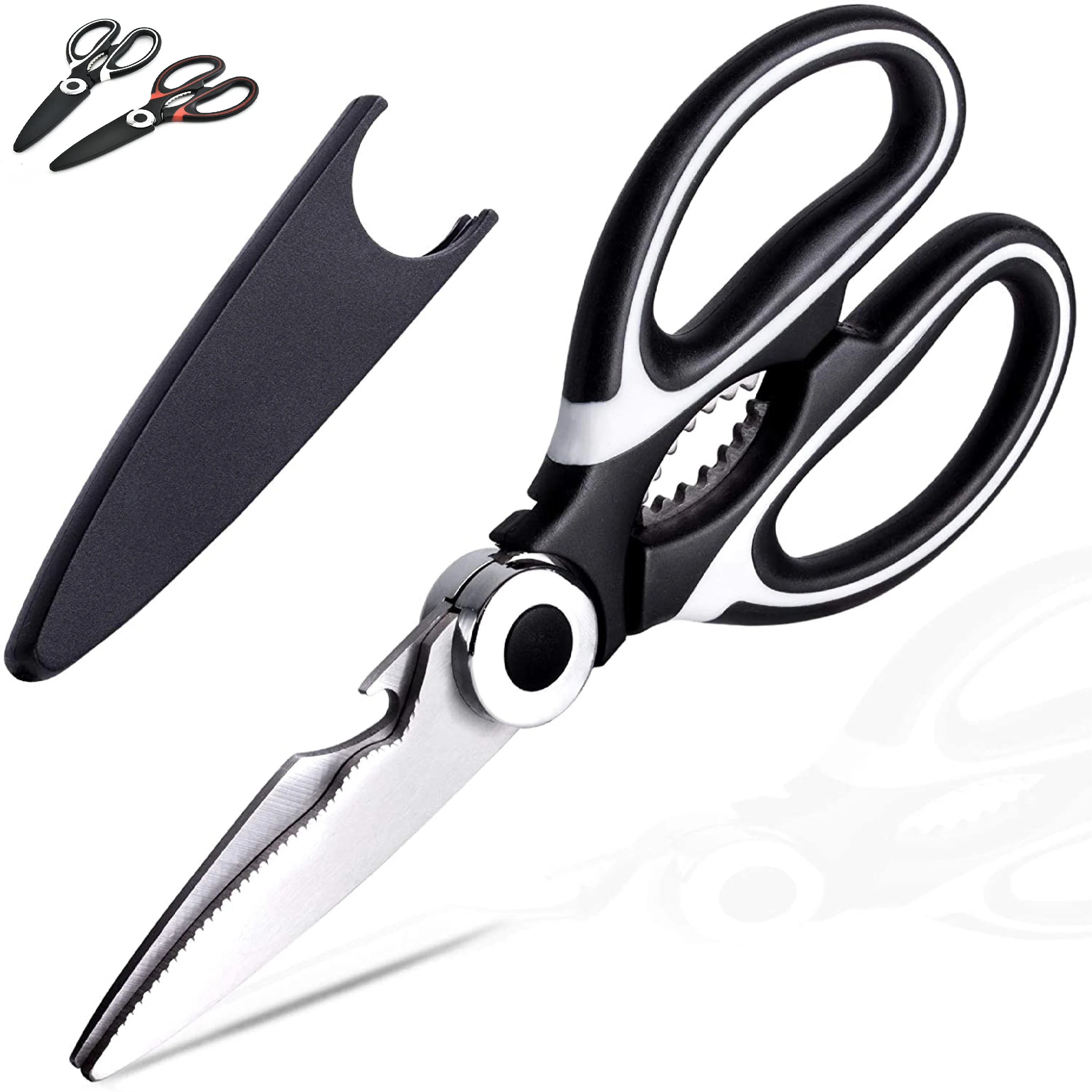 

Multiple Use Anti Rust Strong kitchen shears,Durable Stainless Steel Blade Kitchen Scissor with Polypropylene handle, Red+black