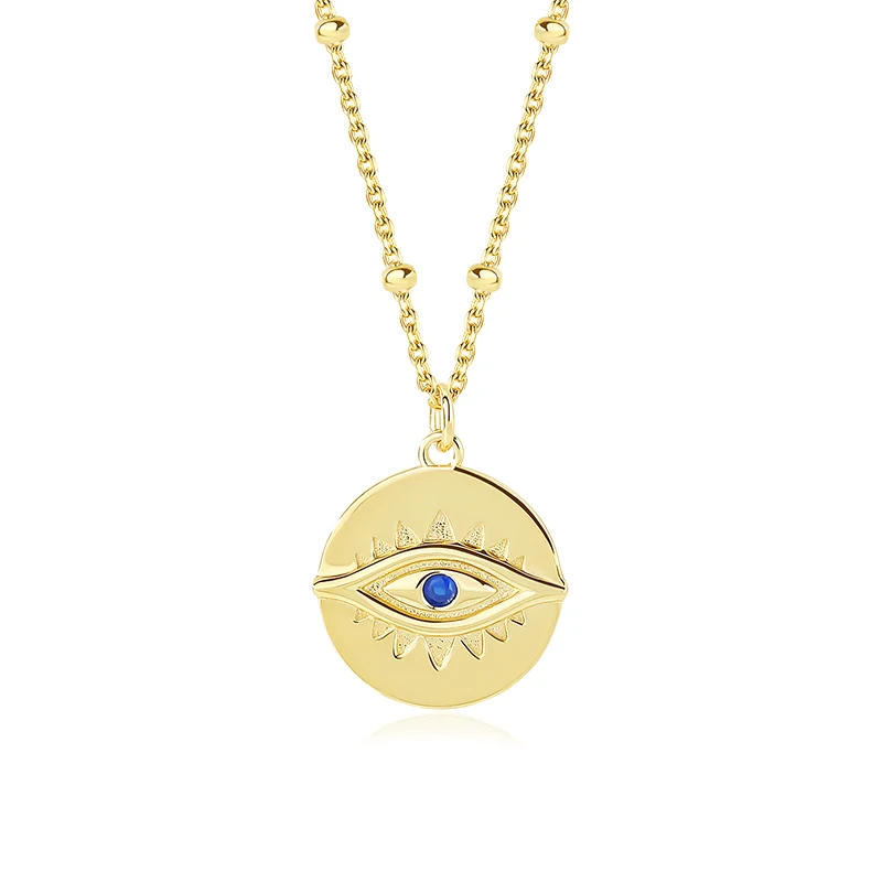 

Hot selling Fashion big eyes charms necklace Gold Plated 925 Silver Dainty Blue Evil Eye Pendant Necklace 18k for women