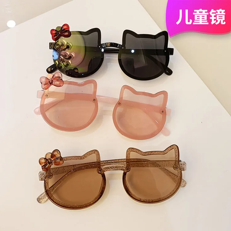 

DCOPTICAL 2021 Designer Kids Sun Glass Kitty Hello Bowknot Shaped Cat Children Funny PC Frame Bling Spoof Sunglasses