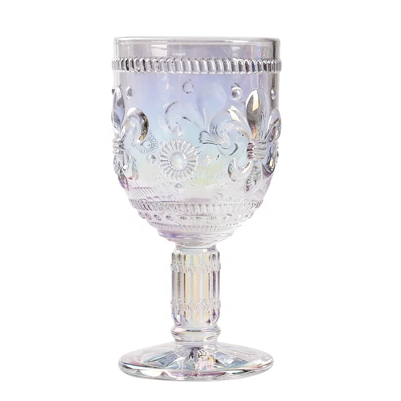 

Gifts Wedding Glassware Color Wine Goblet Vintage Flower Pressed Wine Glasses Cups