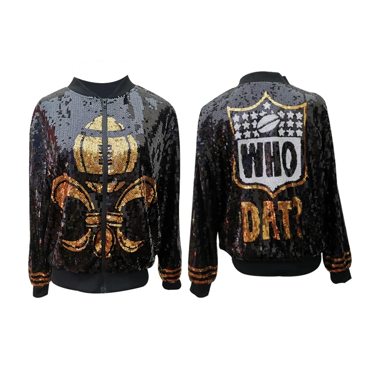 

YIZHIQIU Pre sale fashion saint New Orleans bomber sequin jackets women clothing