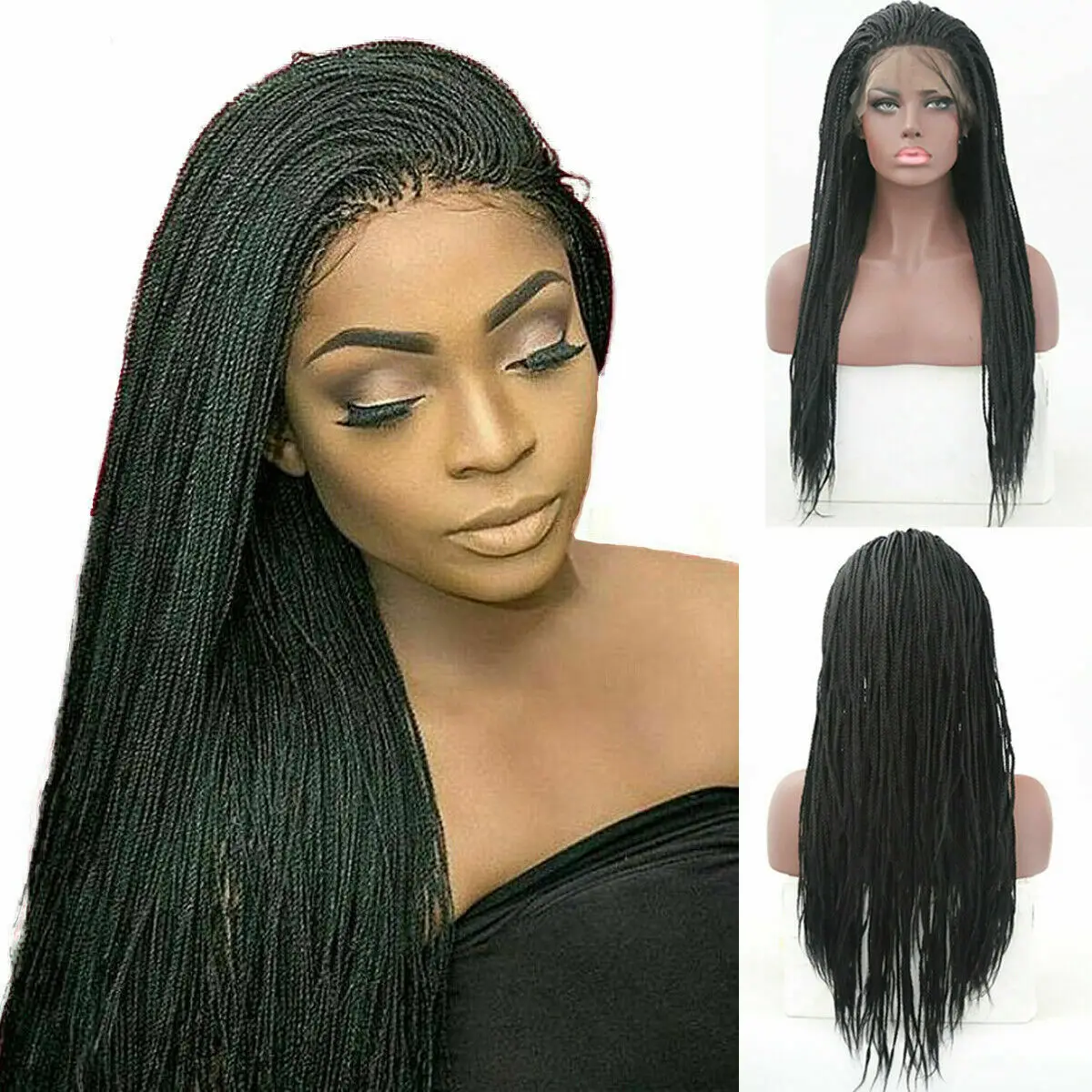 

Synthetic Braiding Hair Lace Front Wigs For Women With Baby Hair, Black