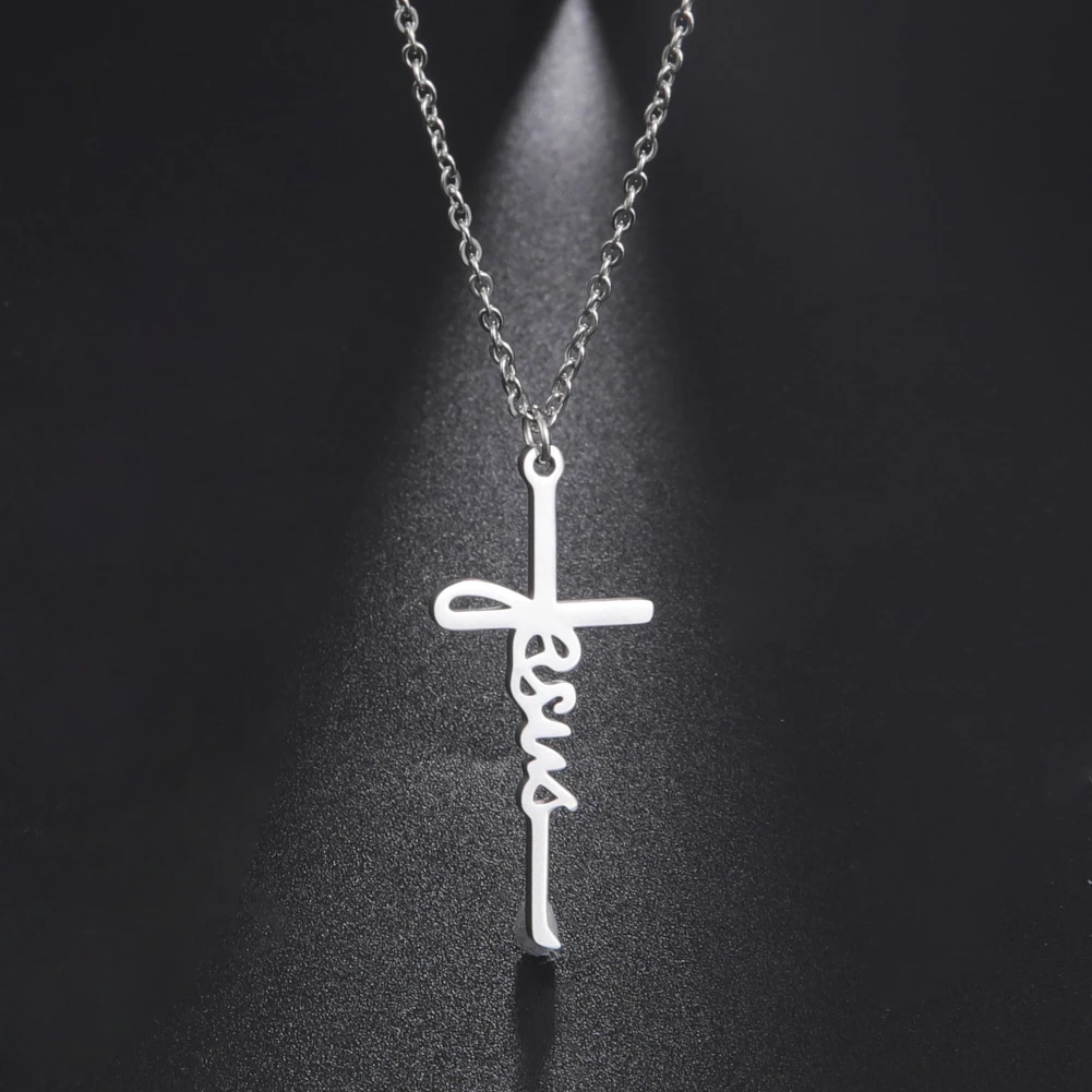 

2021 New Jesus Cross Pendant Necklaces for Women Stainless Steel Necklace choker Link Chain Religous Christian Jewelry, Steel gold color, can custom color