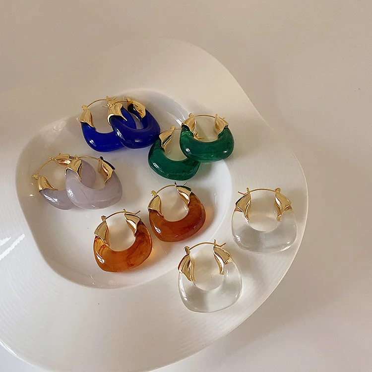 

Artilad y Really Gold Hoop Earrings Acrylic Gold Plated Colorful Resin Hoop Earrings