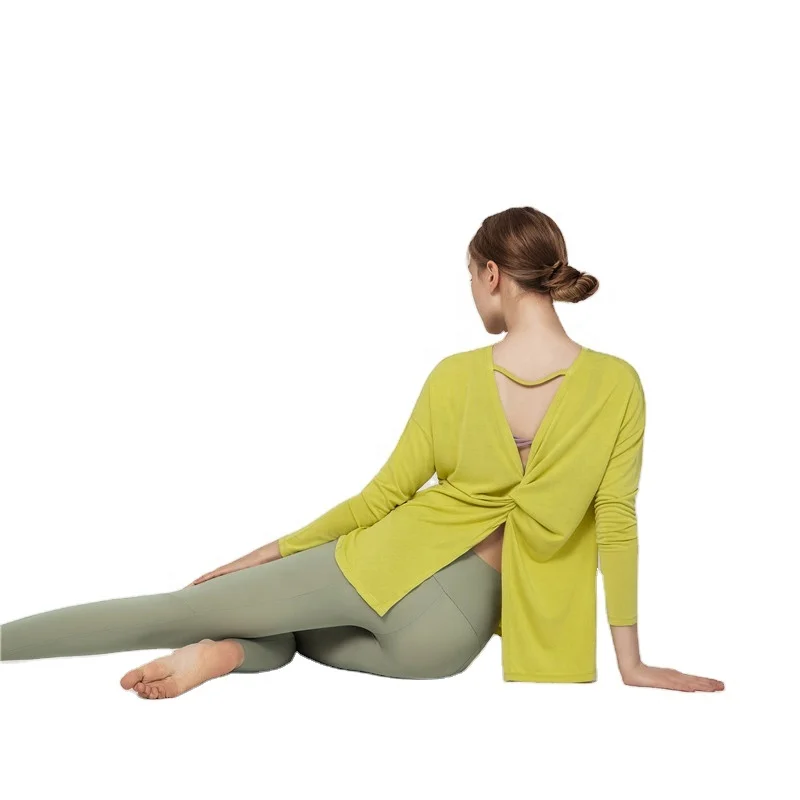 

Women activewear long sleeves gym wear back opening T shirt bamboo clothing