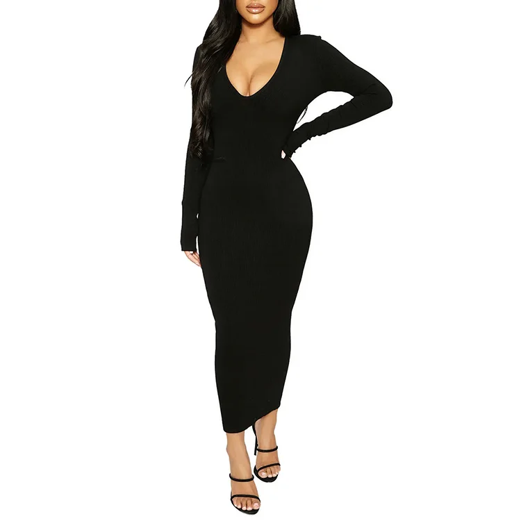 

Custom Women's Sexy Turtleneck Long Sleeve Solid Elegant Bodycon Party Long Dress, Customized color