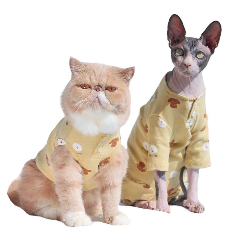

Ready To Ship Cotton Cat Clothes  Elastic Cat Vest Sweet Printed Sphynx Pet Clothes, As a picture