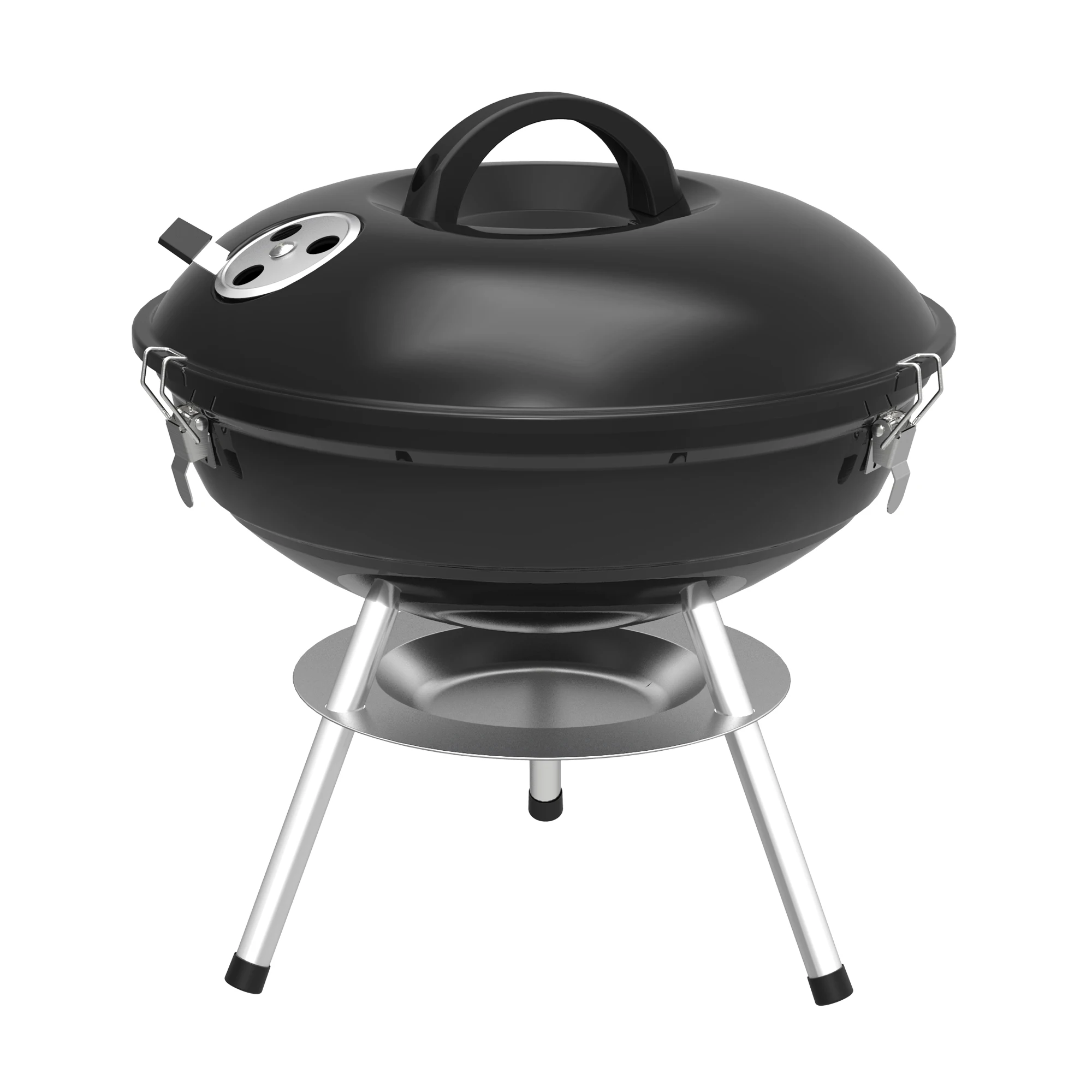 

14-inch apple type charcoal bbq grill with wheels portable barbecue grill Black Metal