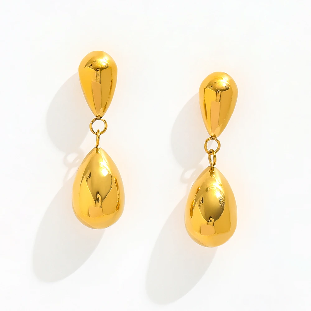 High End 18K Gold PVD Water Drop Tassel Pendant Stud Earrings Trendy Stainless Steel Geometric Jewelry Wholesale