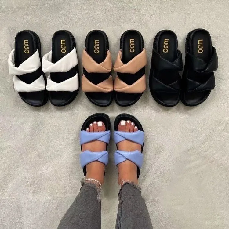 

Women's Sandals Fashion PU Leather Comfortable Platform Sandals Open Toe Casual Women Beach Slipper Women Home Slippers Summer, Black,beige,white,blue