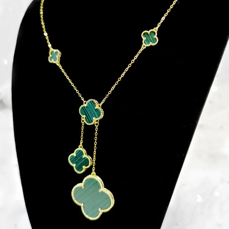 

Lucky Clover Necklace Motifs Jewelry Real 925 Silver Tassel Five-leaf flower Gemstone Shell necklace Agate Malachite Necklaces