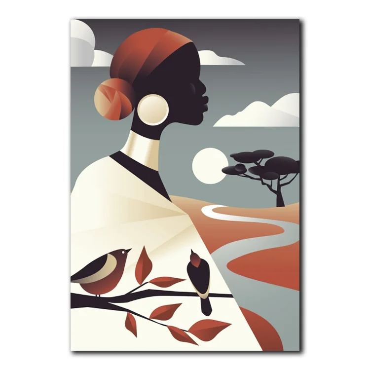 Factory Directly Sales Abstract Africa Woman Printed Canvas Painting Wall Arts for Home Hotel Coffe Decor