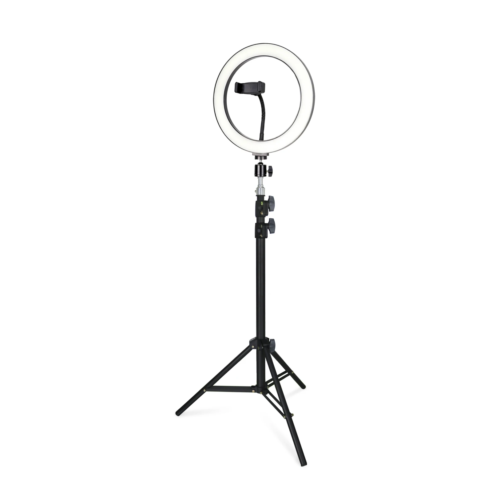 

oem logo photo booth selfie led remote 10inch bracket stand with photography lamp studio box hanging cellphone flash ring light, Black